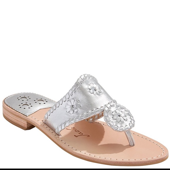🔖 Jacks Metallic Leather Flat Thong Sandals Silver - Picture 1 of 5